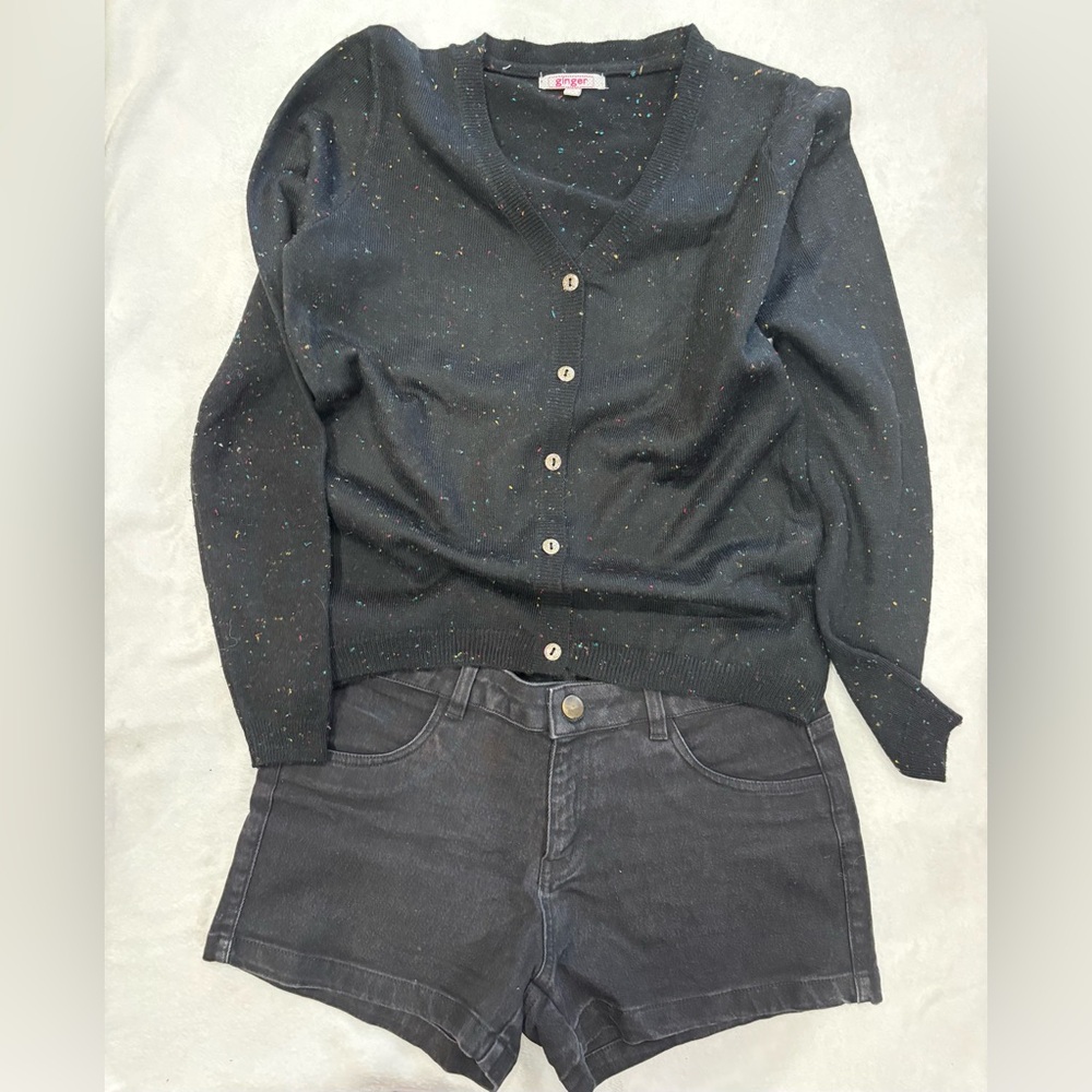 Black Speckled Cardigan and Shorts Set